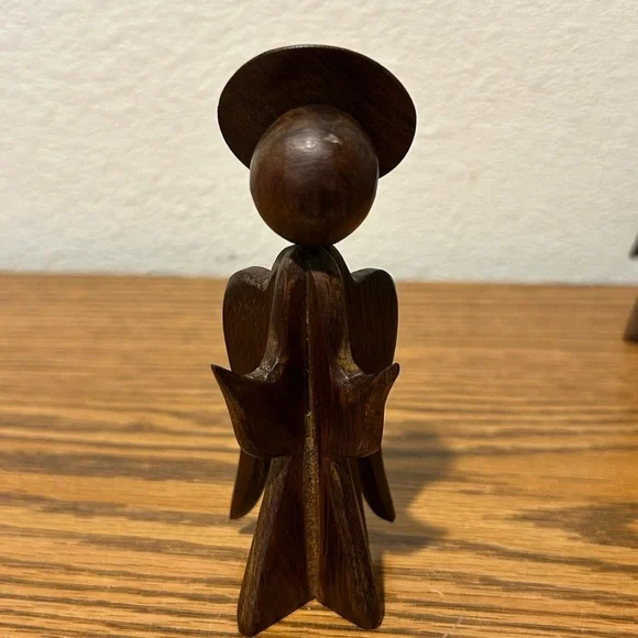 Vintage Wooden Angel Sculpture Trio - Brown - Picture 6 of 11